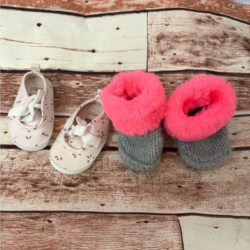 Carter's Pink and Gray Baby Shoes Set